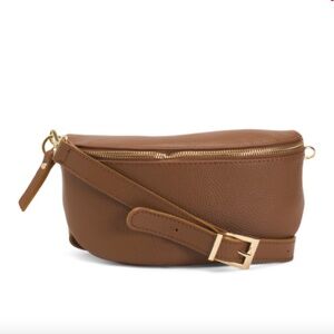 NWT REAL Italian Pebbled Leather Sling Bag Cognac